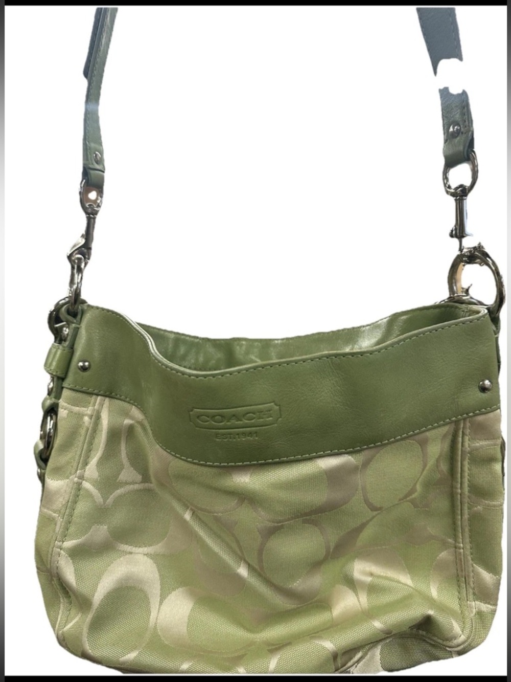 Y2k Vintage Coach Green Leather Signature Shoulder Bag Purse